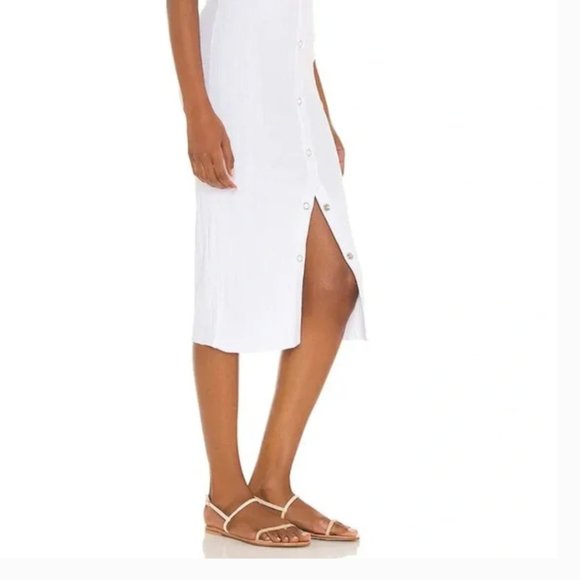 Enza Costa Women's White Ribbed Jersey Midi Pencil Skirt - Picture 1 of 8